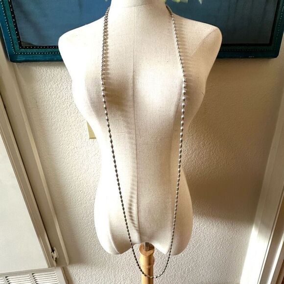 Napier vintage Long  silver tone oval beaded necklace - Picture 4 of 13